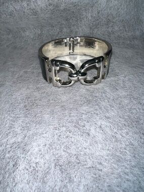 Unk Silver-Tone Horsebit Bangle Bracelet